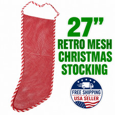 27" MESH CHRISTMAS STOCKING Red Net Hanging Toy Stuffer Long Sock Gift Big Bag