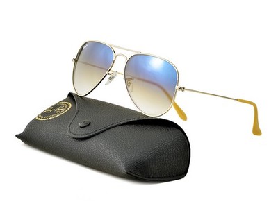Ray-Ban Sunglasses RB3025 Aviator Gradient Gold Frame Light Blue Lenses 58mm
