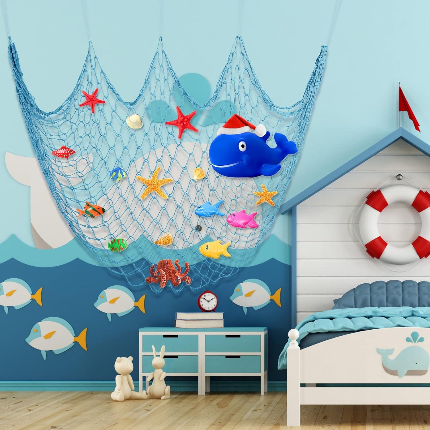 Shappy 2 Pcs Fish Net Decorative 80 x 40 Inch, Wall Hanging Fishnet for Blue 