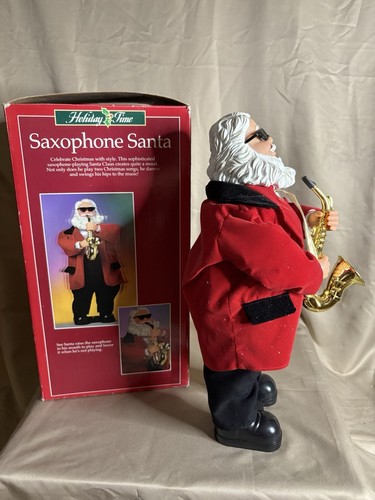 Vintage Holiday Time Saxophone Santa Animated Music In Box Working - Picture 2 of 9