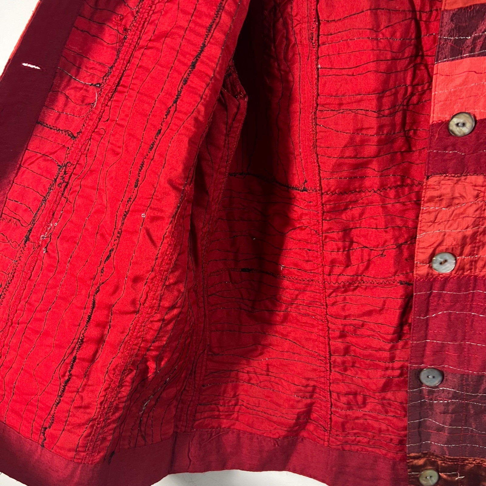 Womens Multiples Silk Blend Patchwork Button Jack… - image 7