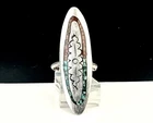 Old Long Navajo Ring Sterling Silver CORAL Turquoise Vintage Southwest Native