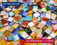 Lanyani 1.2Pounds/300 Pieces Iridescent Glass Mosaic Tiles Bulk for Crafts, Vari