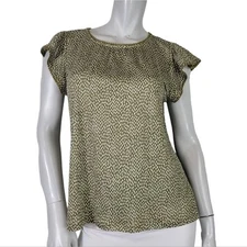 Loft SZ Small Top Green & White 100% Linen Cap Sleeve Lightweight