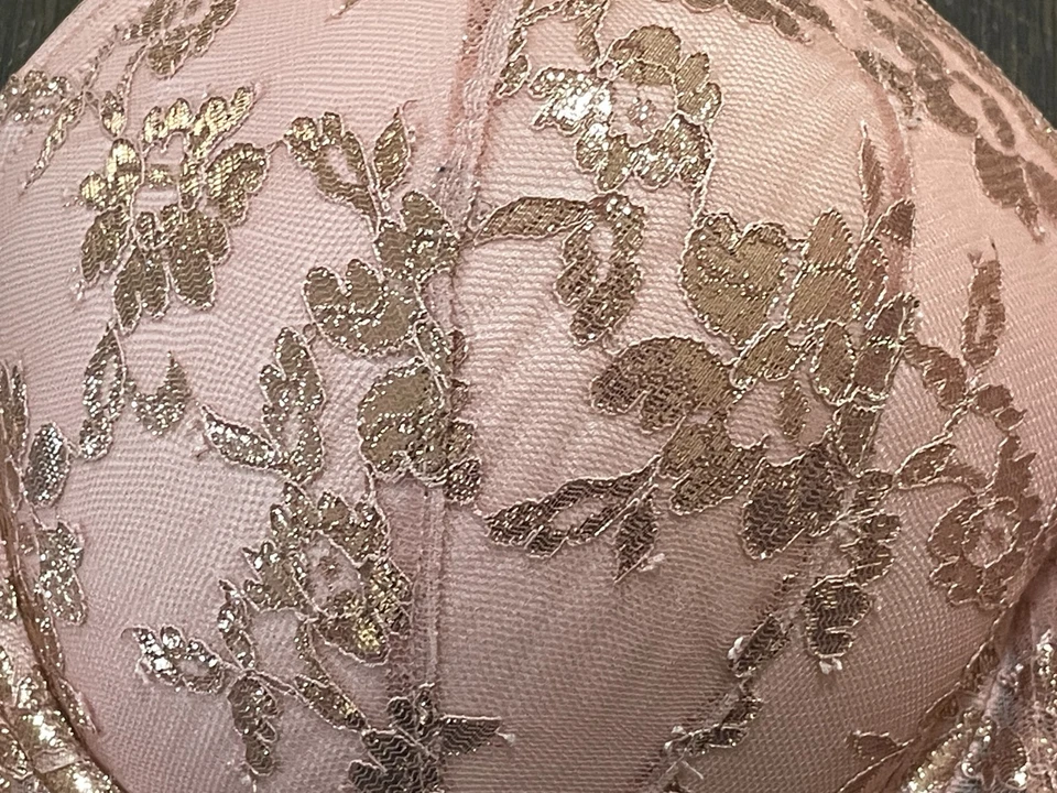 Victoria's Secret 胸罩 38DD Dream Angels 衬里半粉色金色衬垫钢圈 — 第 2/4 张图片