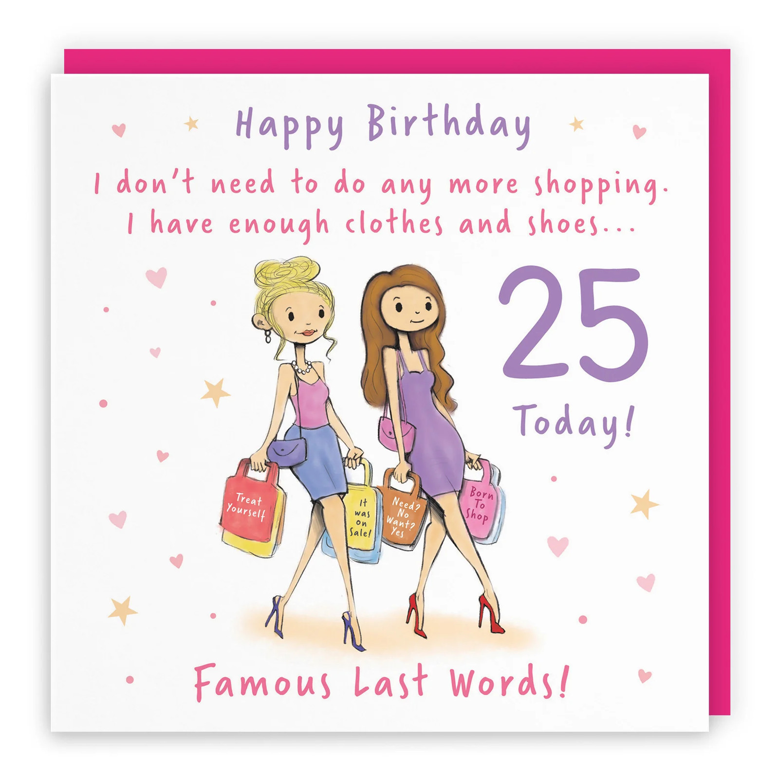 Women's 25th Birthday Card Shopping Silly Squiggles