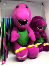 Lot of 2 Vintage 90s Barney Friends Talking Plush 12" 14" 2 gift bags