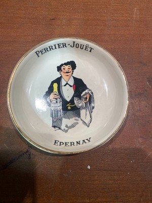Vintage PERRIER-JOUET Ceramic Dish Champagne Waiter Gold Trim Epernay France