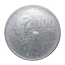 Moneta 100 Lire FAO 1979 Italia Cerere Mucca Vitello Commemorativa Repubblica Italiana