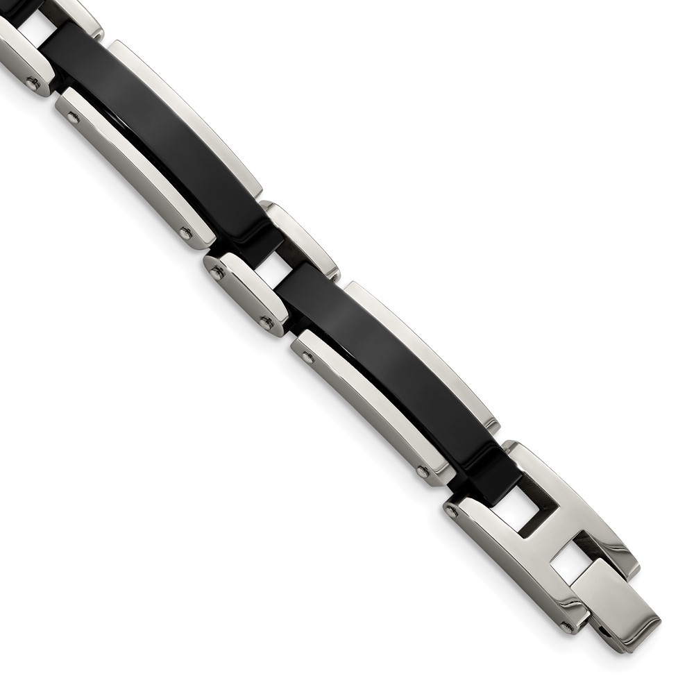 Stainless Steel Polished Black IP-plated Link Bracelet 8.5