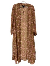 Floral Kimono Duster Green Floral Boho Cottagecore Layering Lightweight Long L