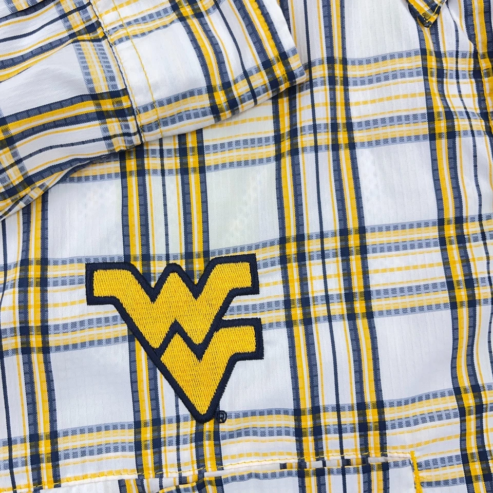 西弗吉尼亚登山者衬衫男式 XXL 2XL 哥伦比亚 PFG 纽扣格子 WVU — 第 4/4 张图片