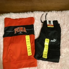 PUMA Boys Red Hoodie Black Pants Set Size S 7/8 Long Sleeve Hooded
