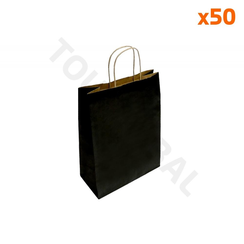 Grand sac kraft noir 32x14x41 cm avec poignées torsadées pour boutique