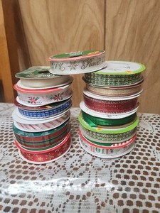 Assorted Christmas Ribbons 13 Rolls Full and Partial