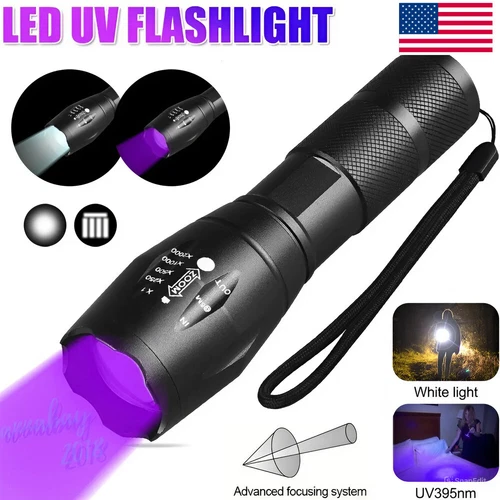 Super Bright LED UV Flashlight Torch Ultra Violet 395nm Blacklight Light Lamp US - Picture 1 of 18
