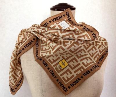 Fendi Scarf Brown Silk Cotton Zucca Pattern Women Italy 112784 | eBay