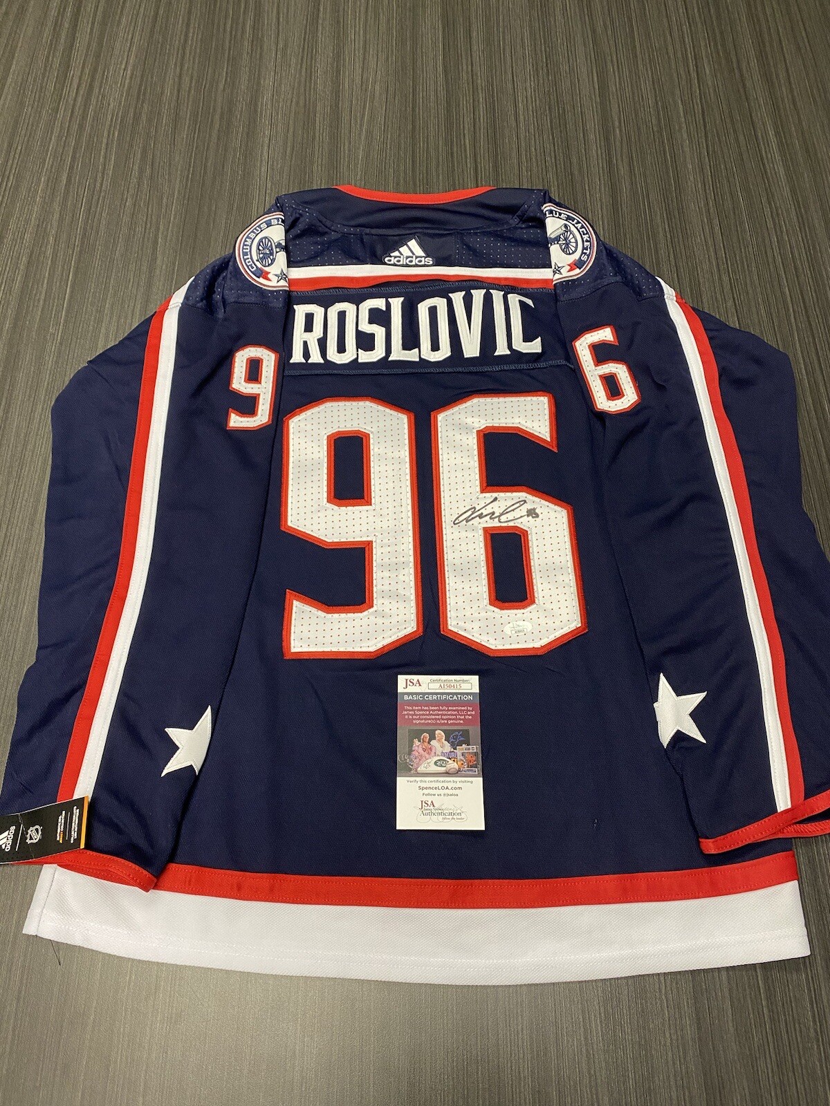 JACK ROSLOVIC SIGNED COLUMBUS BLUE JACKETS HOCKEY JERSEY JSA COA