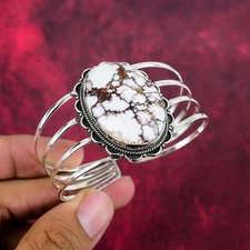 Wild Horse Gemstone Handmade 925 Sterling Silver Adjustable Bangle Jewelry