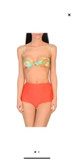 Pistol Panties Women's Bikinis SZ 8 Teal Rose Top Coral Bottoms Bandeau Swim Set