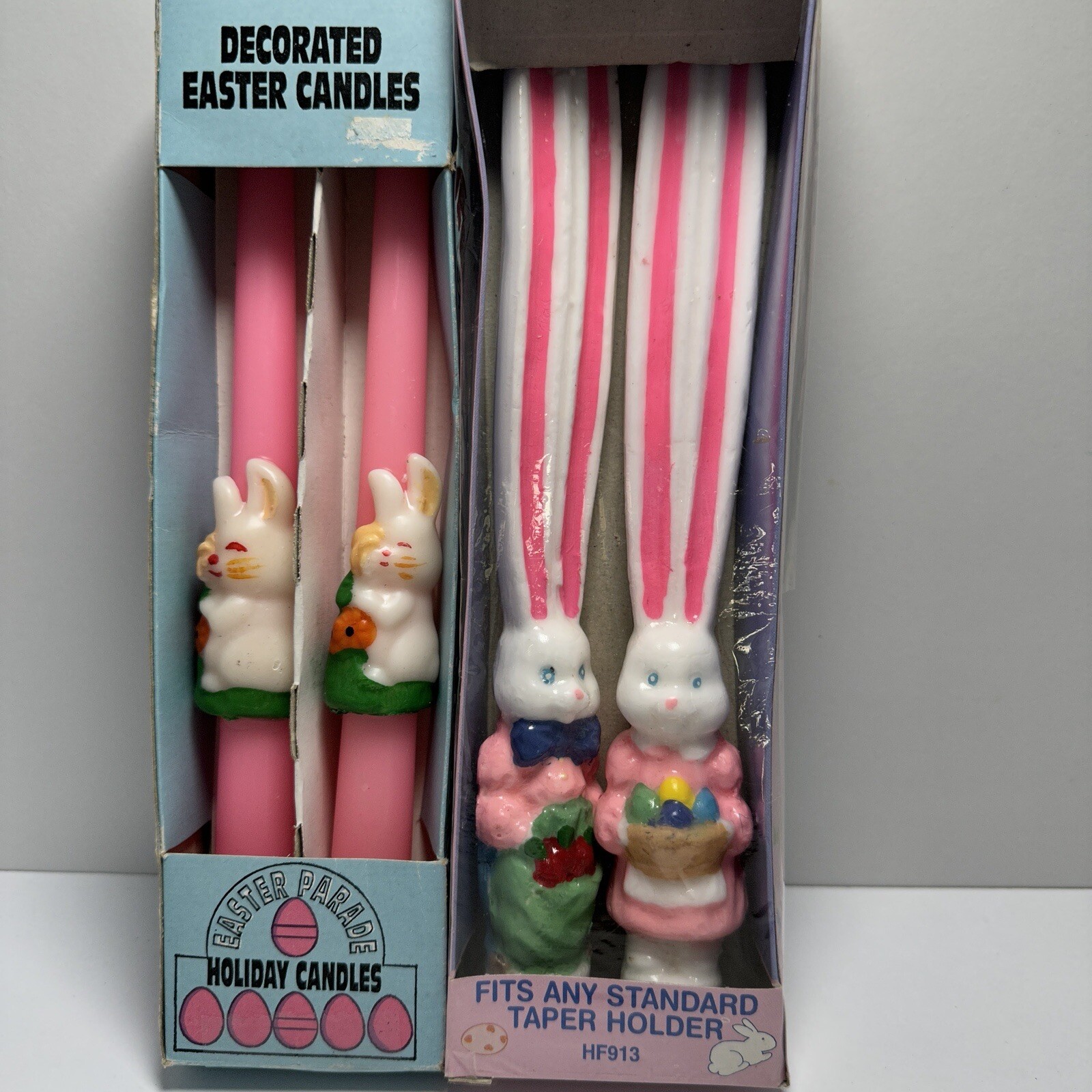 Vintage 2 Sets Easter Bunny Taper Candles Long Ears New in Box New Old