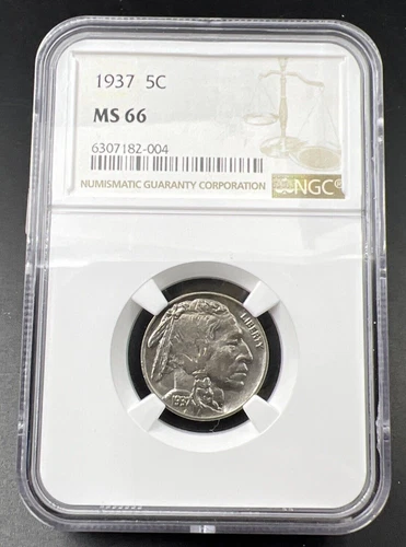 1937 5c Buffalo Nickel Coin GEM BU MS66 NGC Certified
