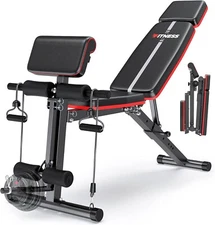 Adjustable Weight Bench, Workout Bench with Leg Extension and Preacher Curl Pad,