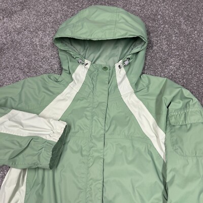 Columbia Jacket Women Medium Green Full Zip Up Outdoors Coat Rain Hood Hike