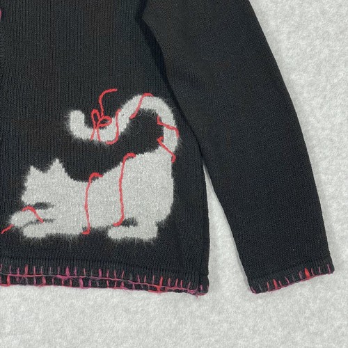 Coldwater Creek Sweater Womens 1X Cat Kitten Playing Yarn Knit Embroidered Black - Picture 4 of 13