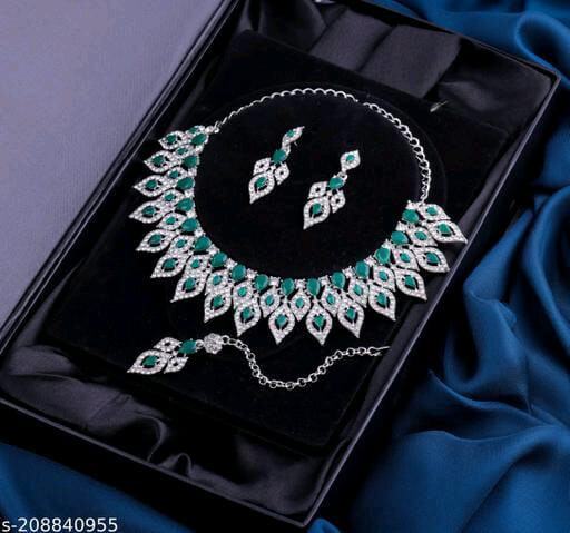 Bollywood Gold Plated AD CZ Diamond Jewelry Set for Women