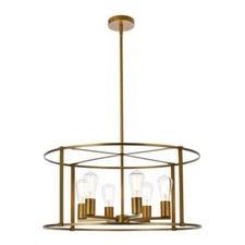 Living District Agnys 6-Light Mid-Century Metal Pendant in Brass