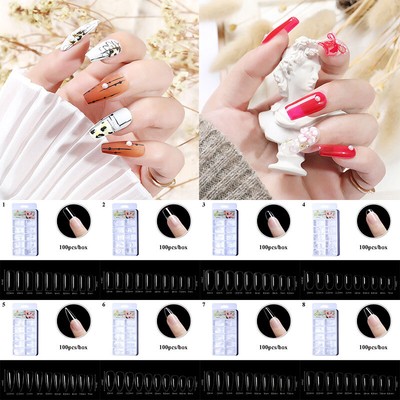 100Pcs Transparent Acrylic French Full/Half Cover False Nail Tips Nail Art Girl