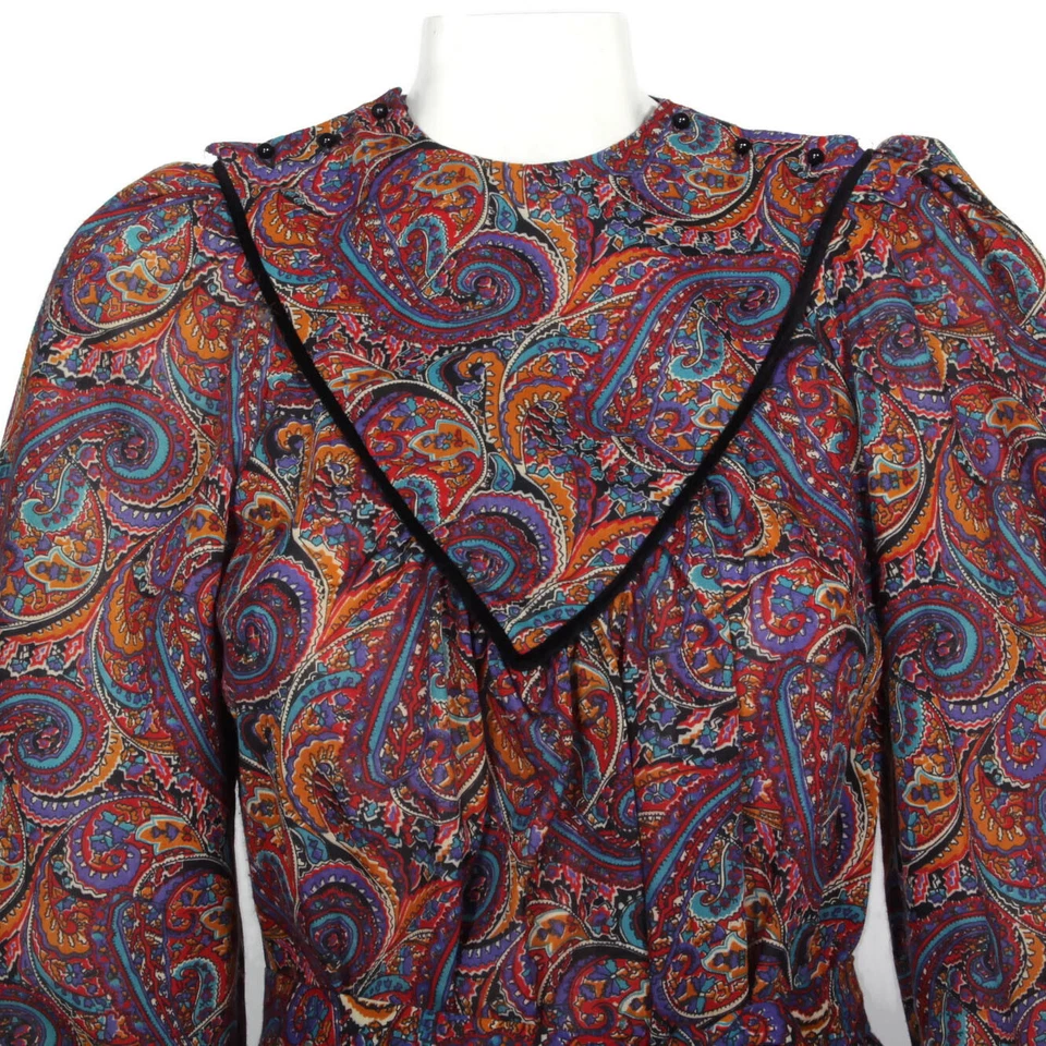 Vestido Cottagecore De Colección Años 80 Púrpura Paisley Negro Terciopelo Manga Globo Talla S 577 Foto 3 de 4