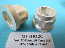 3/4”-16 Hi-Temp Silver-Plated 12-Point Double-Hex Aircraft Aerospace Nut (2 New)