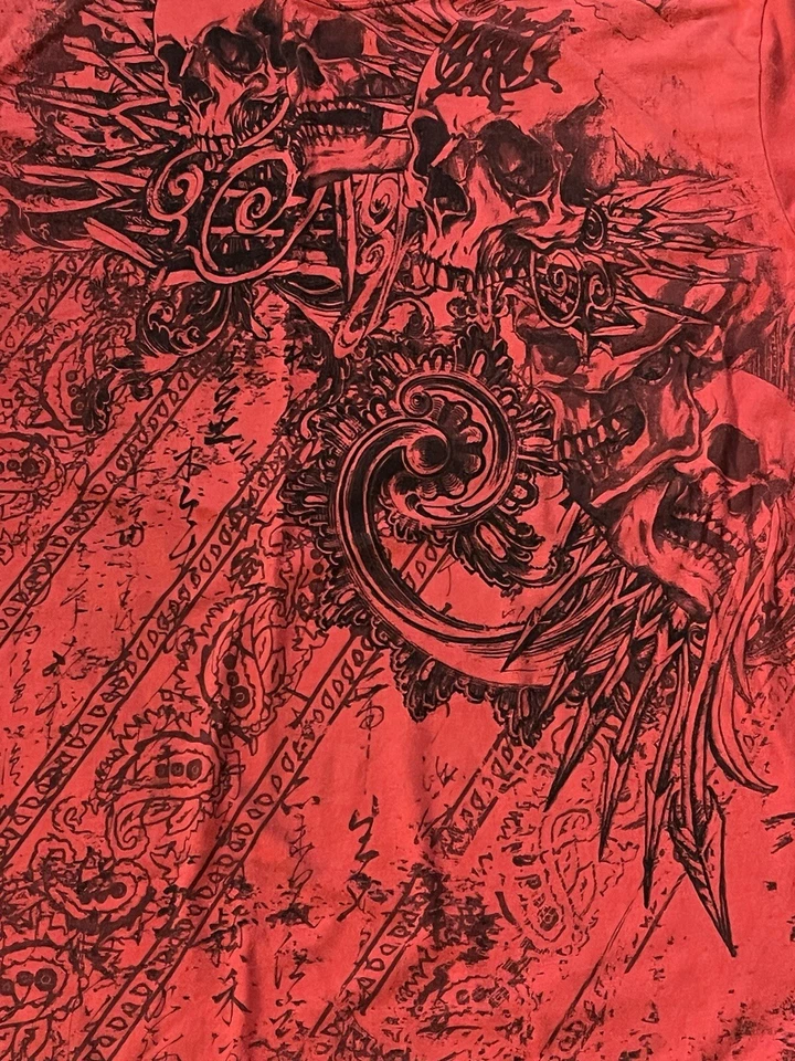 Camiseta MMA Elite Para Hombre Talla 2XL Roja Calaveras Grunge Y2K Manchas Cortas Foto 4 de 4