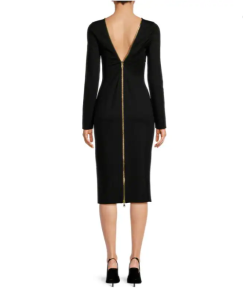 L'AGENCE Black Exposed Back Gold Zipper Bodycon Stretch Knit Midi Dress S =  2/4 | eBay