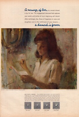 1966 DeBeers A Diamond Is Forever Print Ad Oil Painting Artist Signed Oppenheim