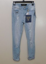 JR503 Indigo Rein Light Blue Juniors' Ripped Roll-Cuff Skinny Jeans Size 0