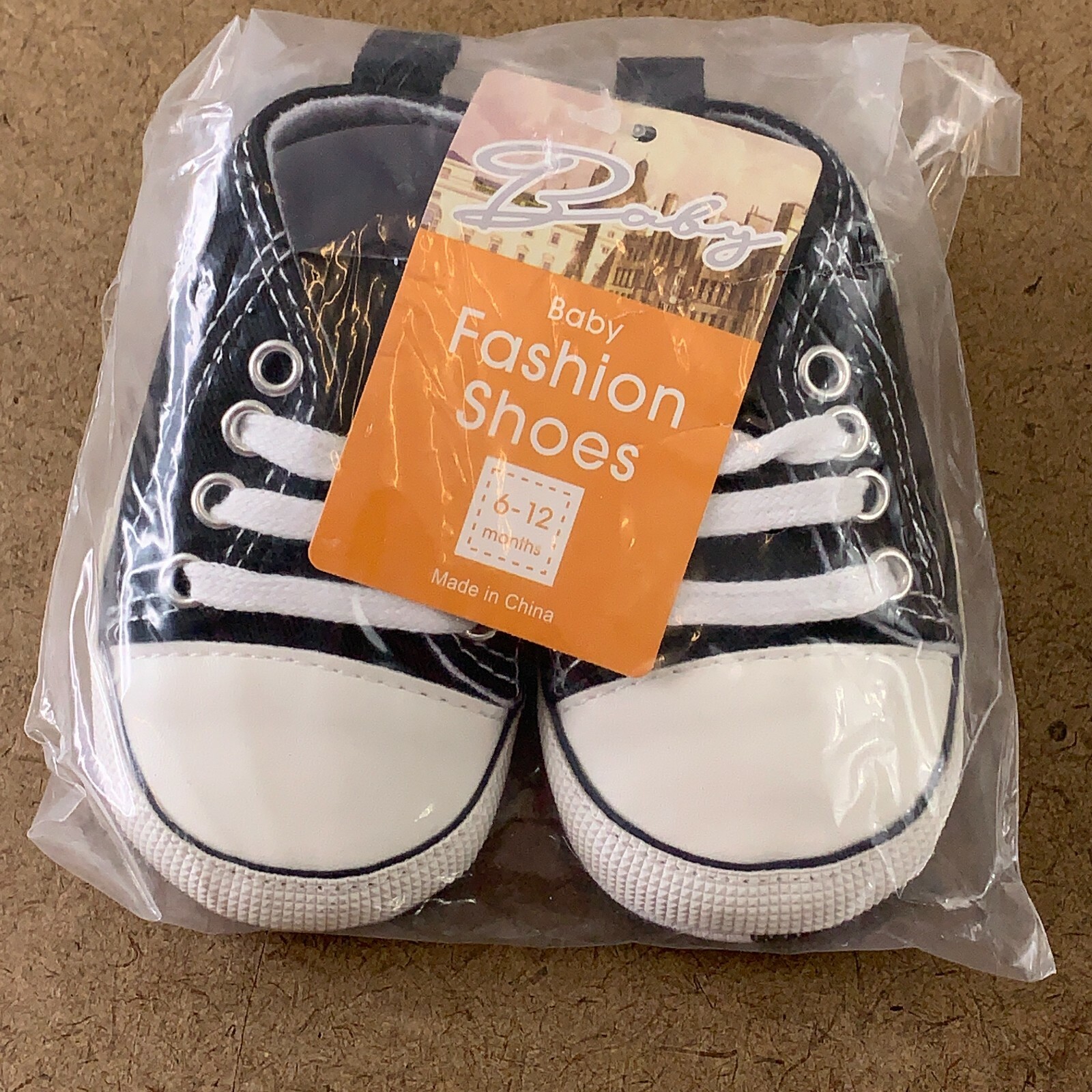 Save Beautiful Baby Size 6-12 Months Black White Soft Sole Canvas Sneakers NWT