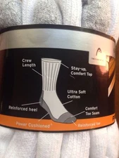 6 PACK COSTCO HEAD POWER CUSHIONED SOCKS ( SIZE 12+ ) WHITE MEN'S CUSHION NWOT