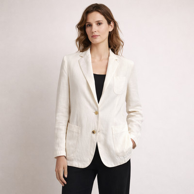 £380 Authentischer Massimo Alba cremeweißer Blazer aus Leinen und Baumwolle, Größe M, 12 UK