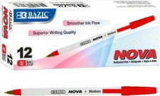 BAZIC Nova Red Color Stick Pen, Stick Ballpoint Pens Medium Point