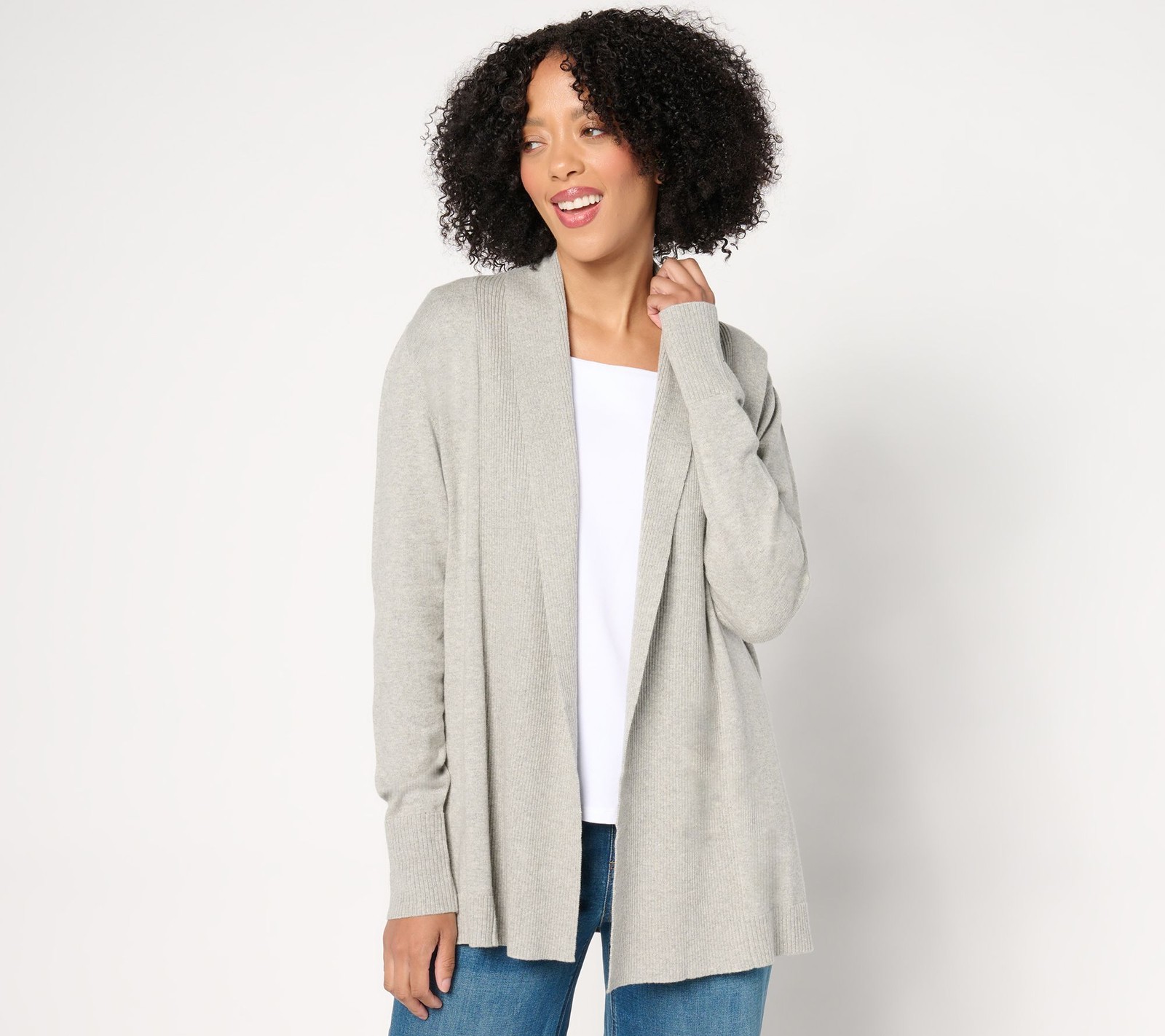 Maya J Women's Top Sweater Sz L Denim & Co. Cashmere Medium Grey Heather A671774