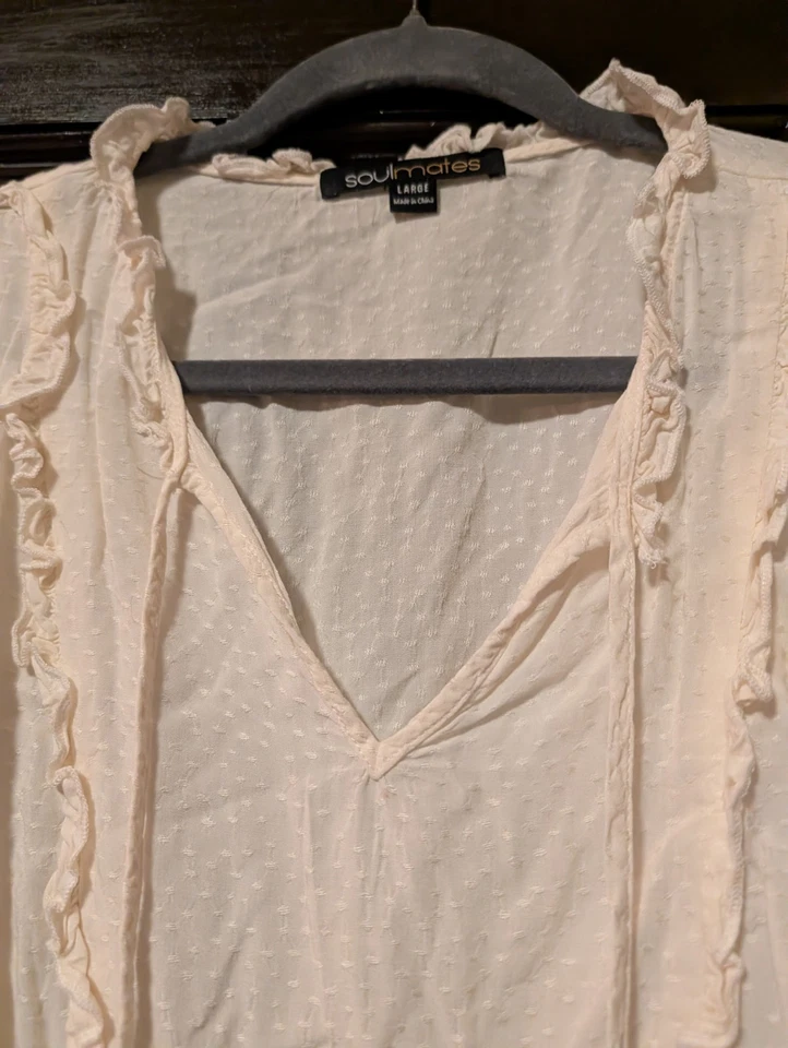 Женская большая кремовая блузка с оборками Soulmates со сборками на талии и манжетах богемное платье - Изображение 3 из 4