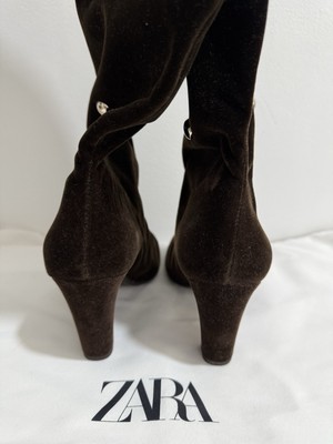 Bottes Slouchy En Velours Marron Zara Neuves - Tailles UK 5, 6, 7 (38-40) Avec Emballage