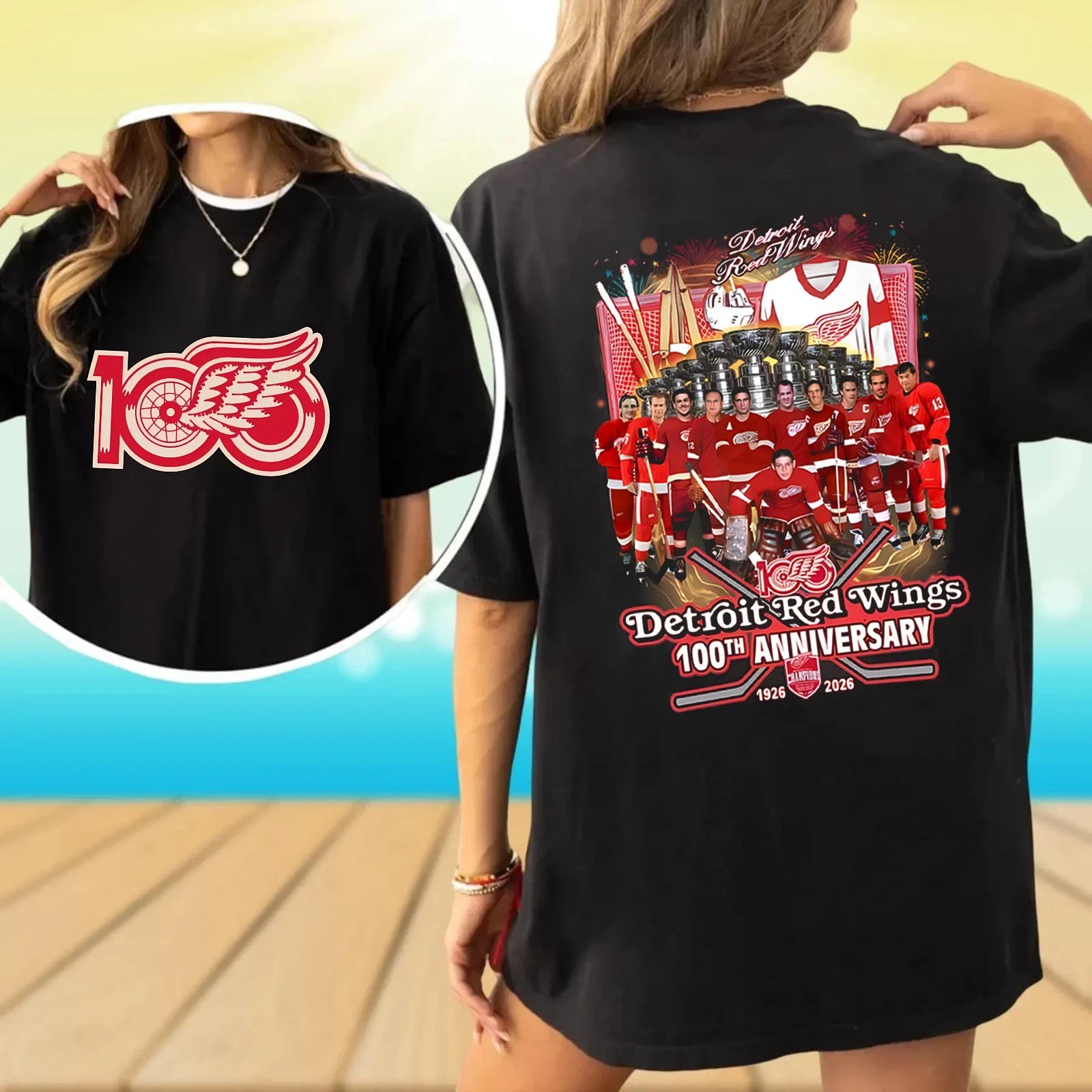 Detroit Red Wings 100th Anniversary Double Sided T-Shirt