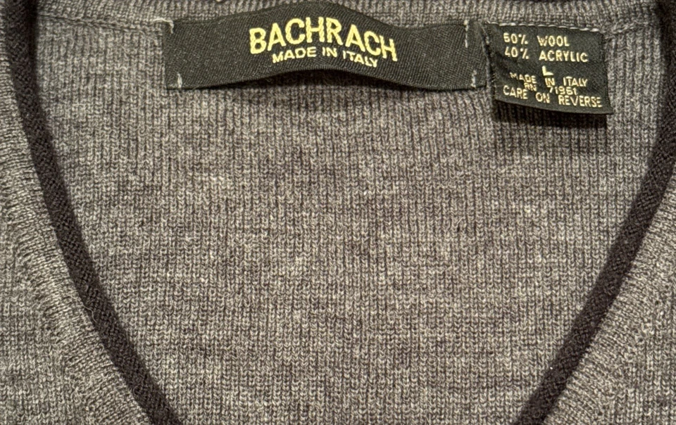 Bachrach 男式羊毛混纺灰色爷爷毛衣学院风意大利制造复古尺寸 L  — 第 2/4 张图片