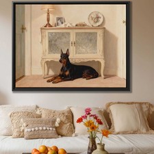 Doberman Dog Oil Painting Framed Dog Art Rustic Dog Decor Living Room Decor