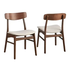 Buylateral Set of 2 Wave Solid Rubberwood Dining Chairs with Padded Chair