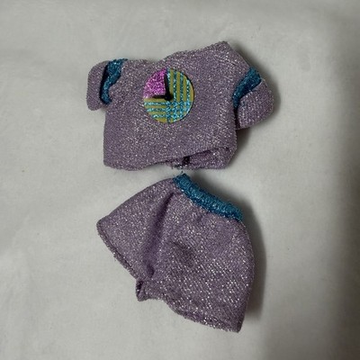 Vintage 1986 Funtime Barbie Doll Outfit Clothes  Purple Clock Shirt Shorts